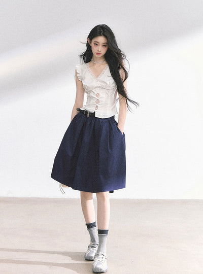 V-neck Lace Small Flying Sleeve Shirt DIA0523