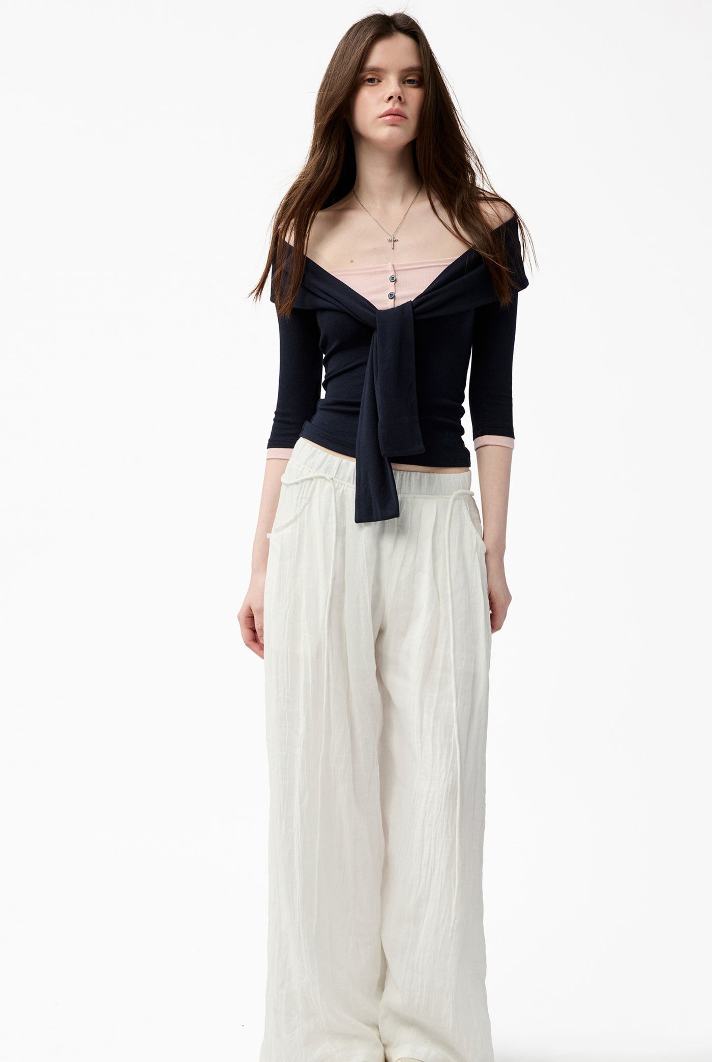 Henley Collar Faux Two-Piece T-shirt 4MU0151