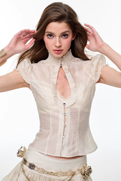 Drop Hollow Lace Shirt/Pleated Skirt 4MU0137