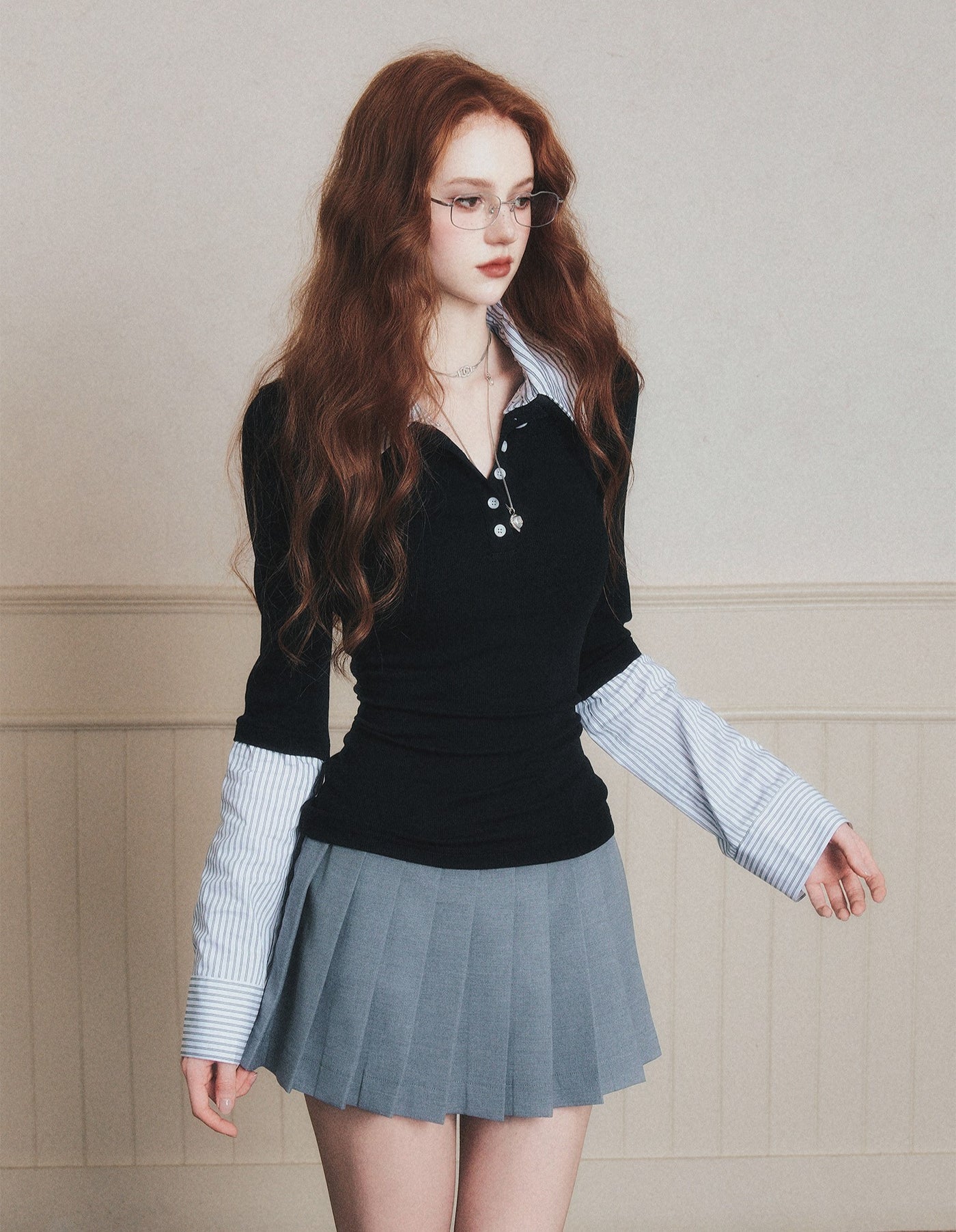 Fake Two-piece Polo Collar Shirt LUL0190
