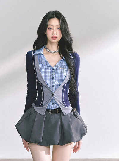 Fake Two-Piece V-neck Shirt DIA0543