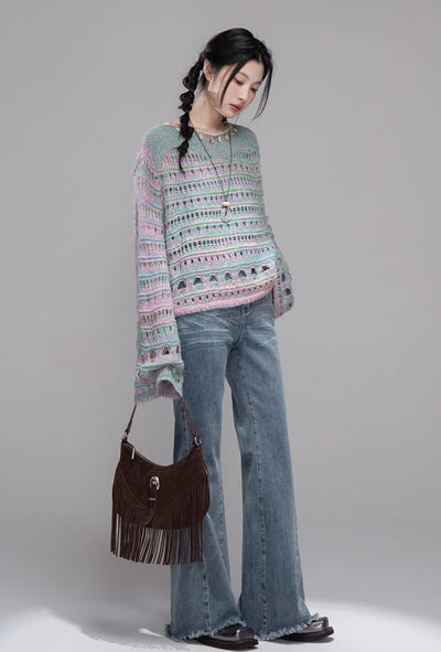 Cherry Pink Shell Chain Hollow Sweater COT0358