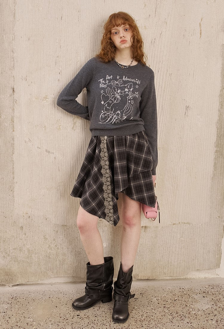 Irregular Plaid Lace Patchwork Skirt DID0225