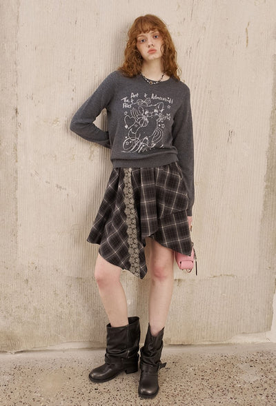 Irregular Plaid Lace Patchwork Skirt DID0225