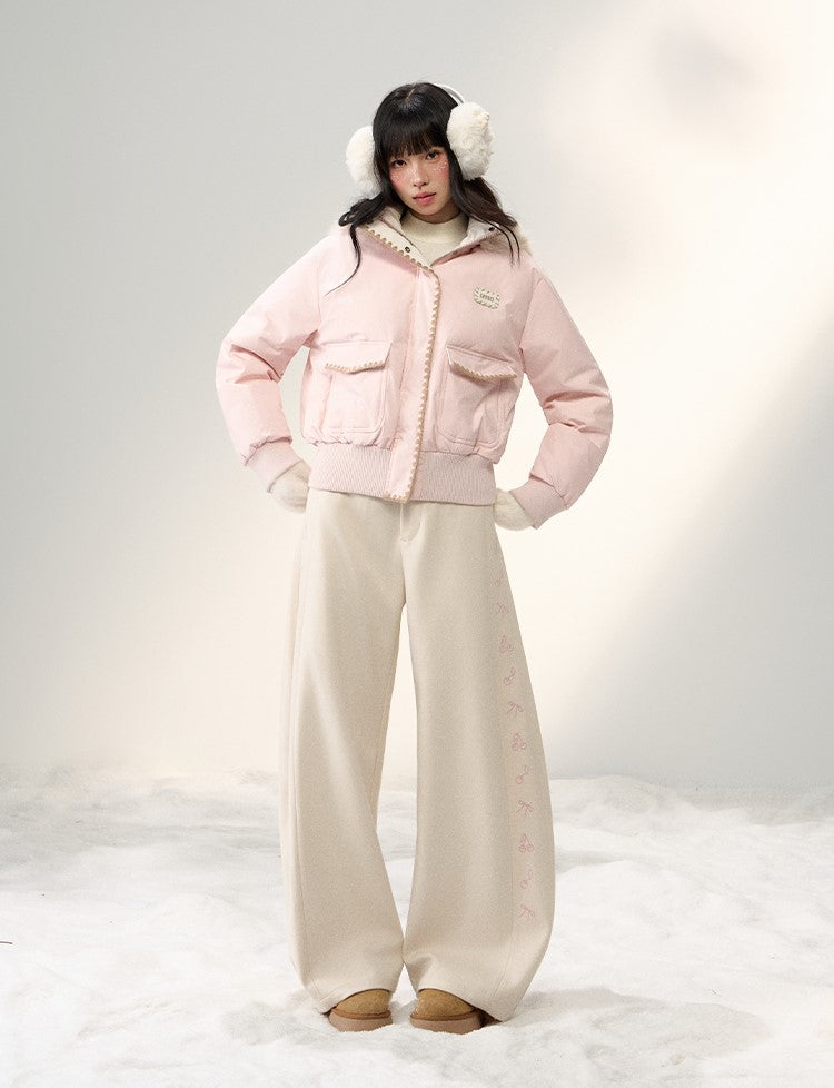 Shell Embroidered Fur Collar Hooded Down Jacket NTO0250