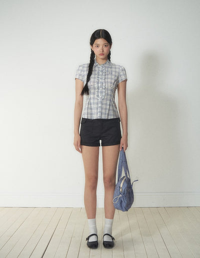 Retro Ruffled Slim Short-sleeved Shirt SOO0017