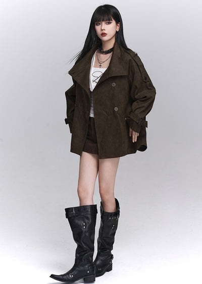 Brown Suede Stand Collar Jacket LAD0247