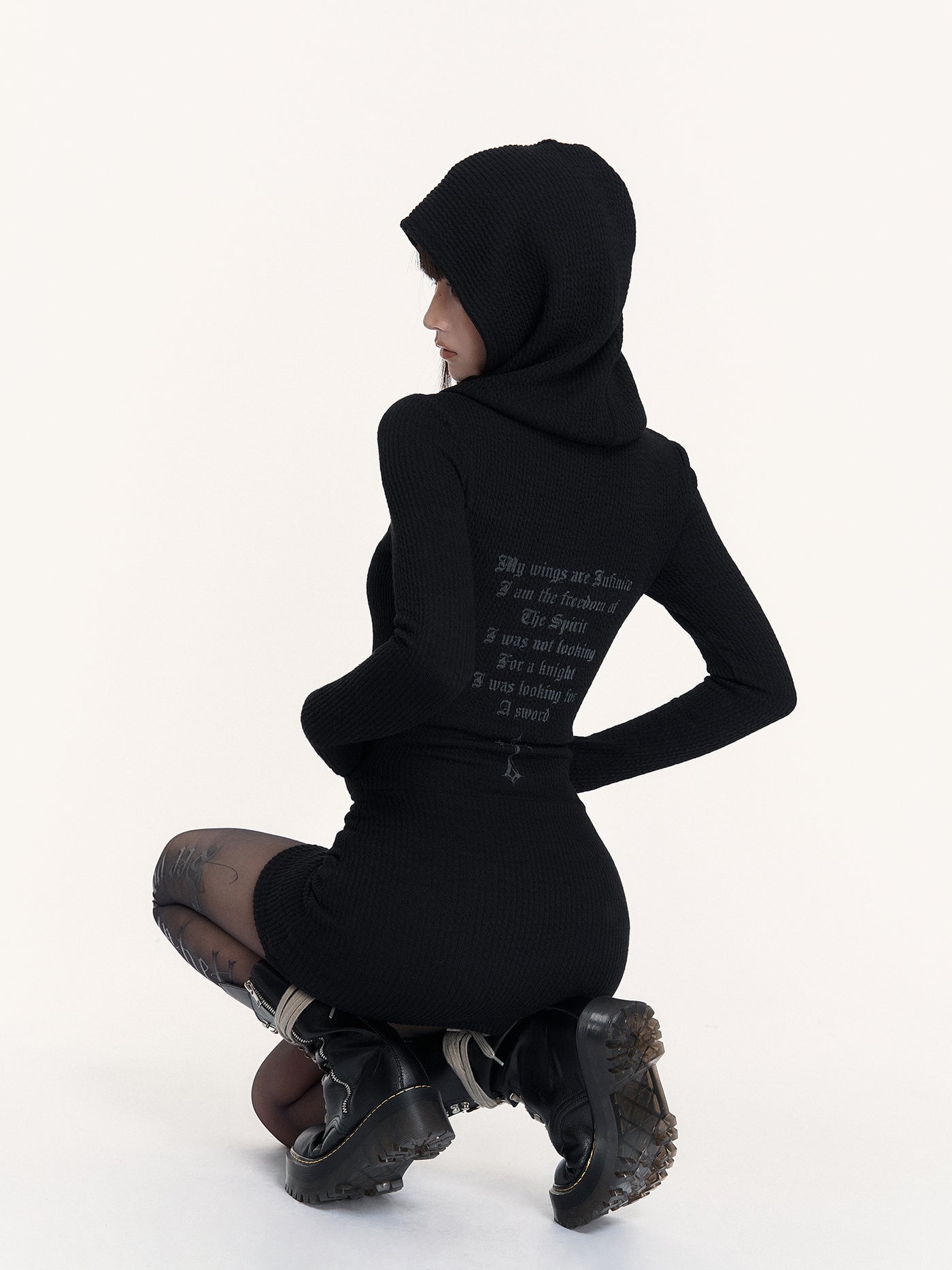 Black Cross Hooded Sweatshirt Dress VOC0478