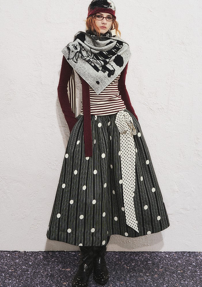 Striped Polka Dot A-line Puffy Skirt OFA0285