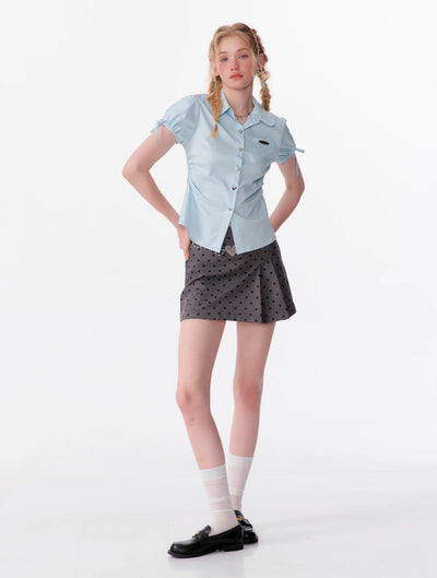 American Retro Design Puff Sleeve Bow Short-sleeved Shirt ZIZ0092