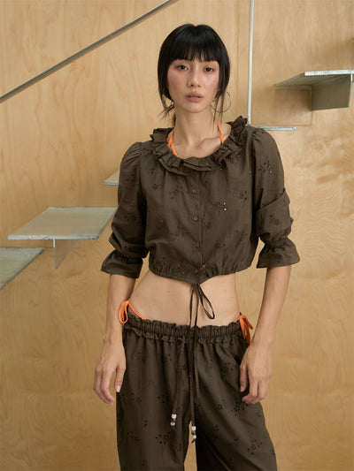Cotton Embroidered Hollow Short Shirt CUR0240