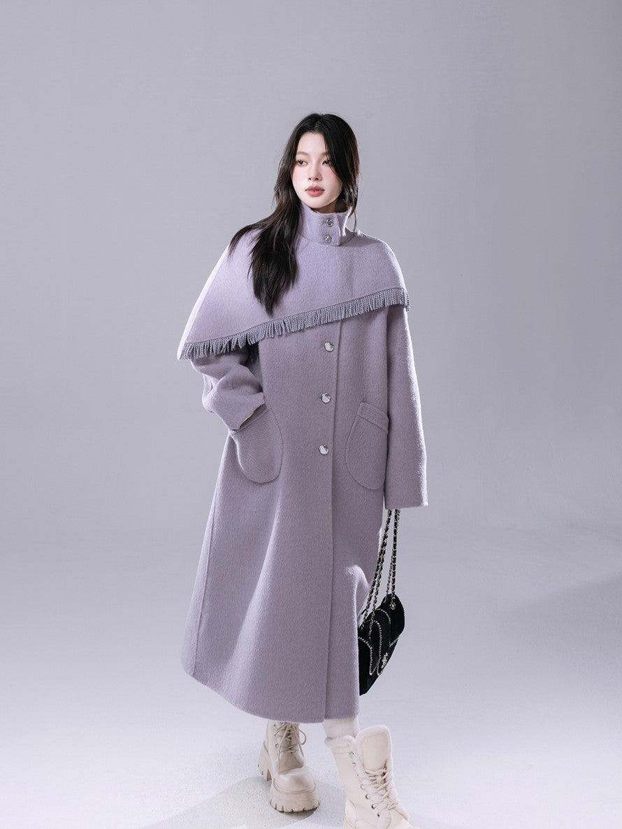 Romance Elegant Perilla Removable Tassel Cape Wool Tweed Coat COT0176