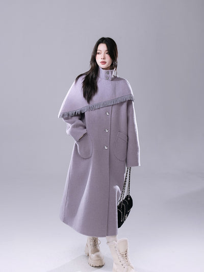 Romance Elegant Perilla Removable Tassel Cape Wool Tweed Coat COT0176