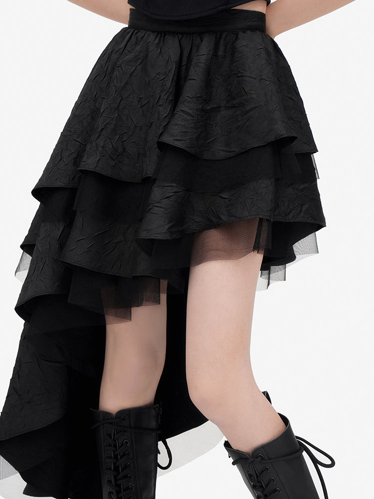 Romance Dark Wrinkled Angle Irregular Long Skirt VOC0198