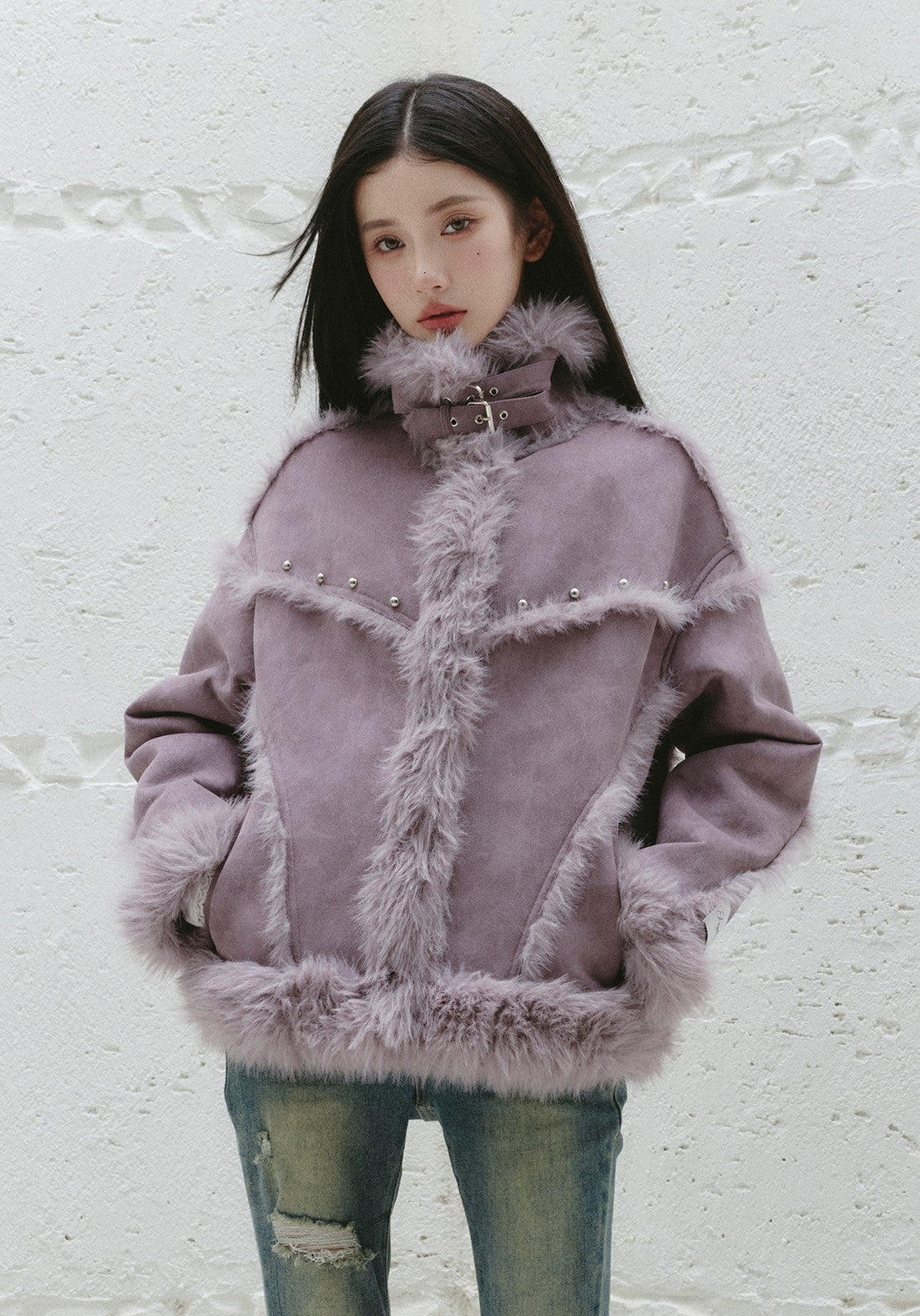 Versatile Purple Fluffy Fur Jacket FRA0262