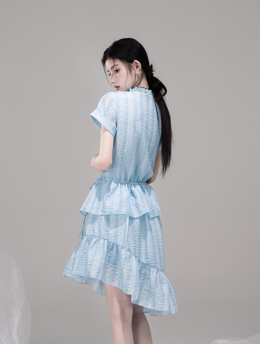 Ruffled Asymmetric Shirt Dress COT0301