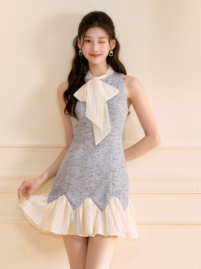 Contrast Color Bow Dress OSH0118