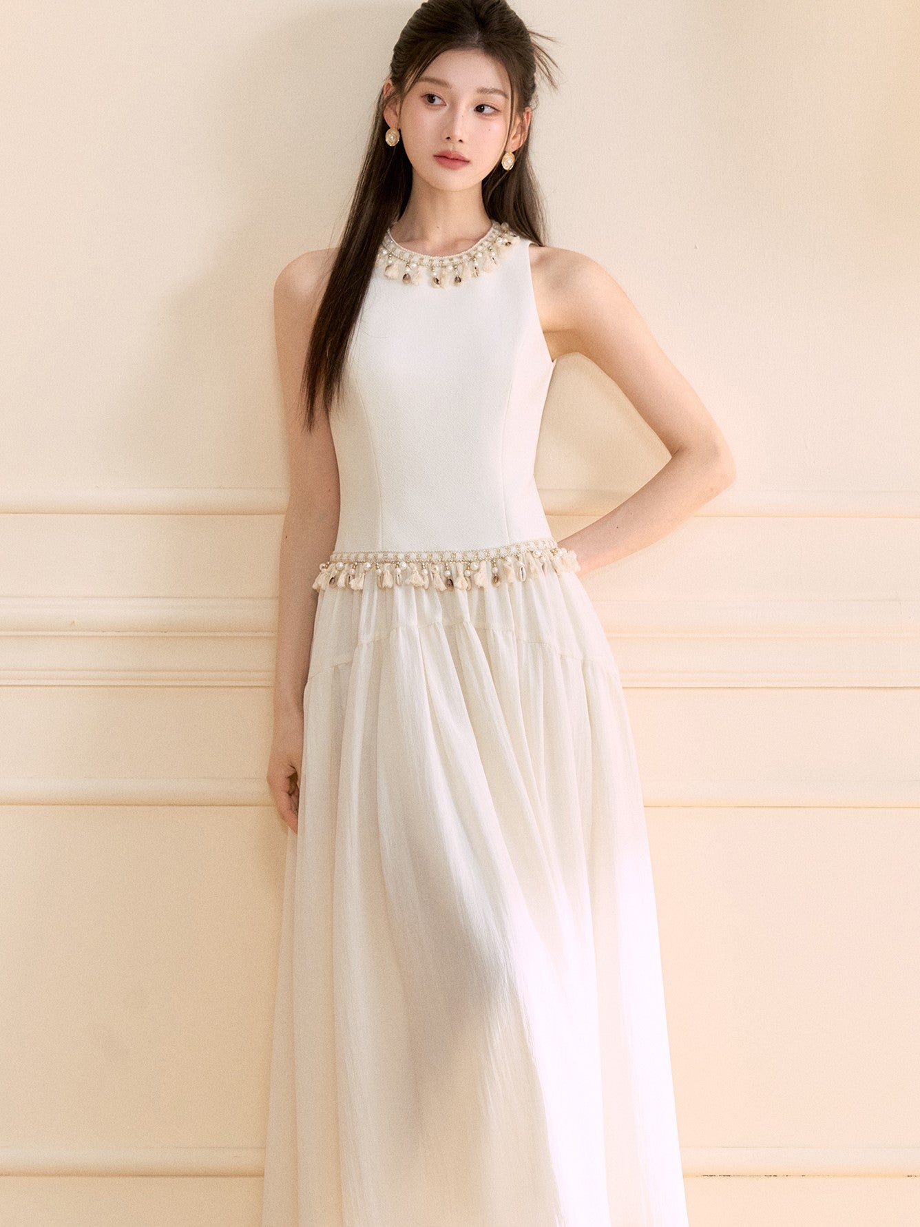 Beaded Sleeveless Long Dress OSH0126