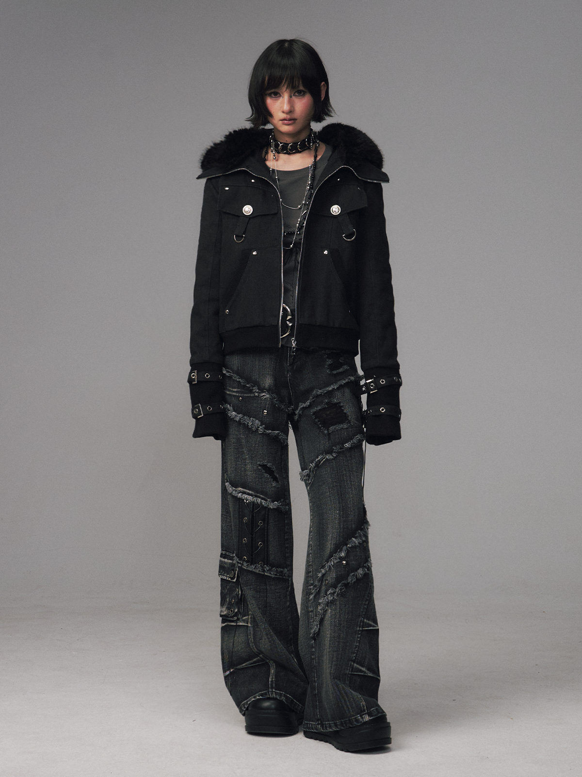 Detachable Furry Hooded Quilted Jacket FRU0128