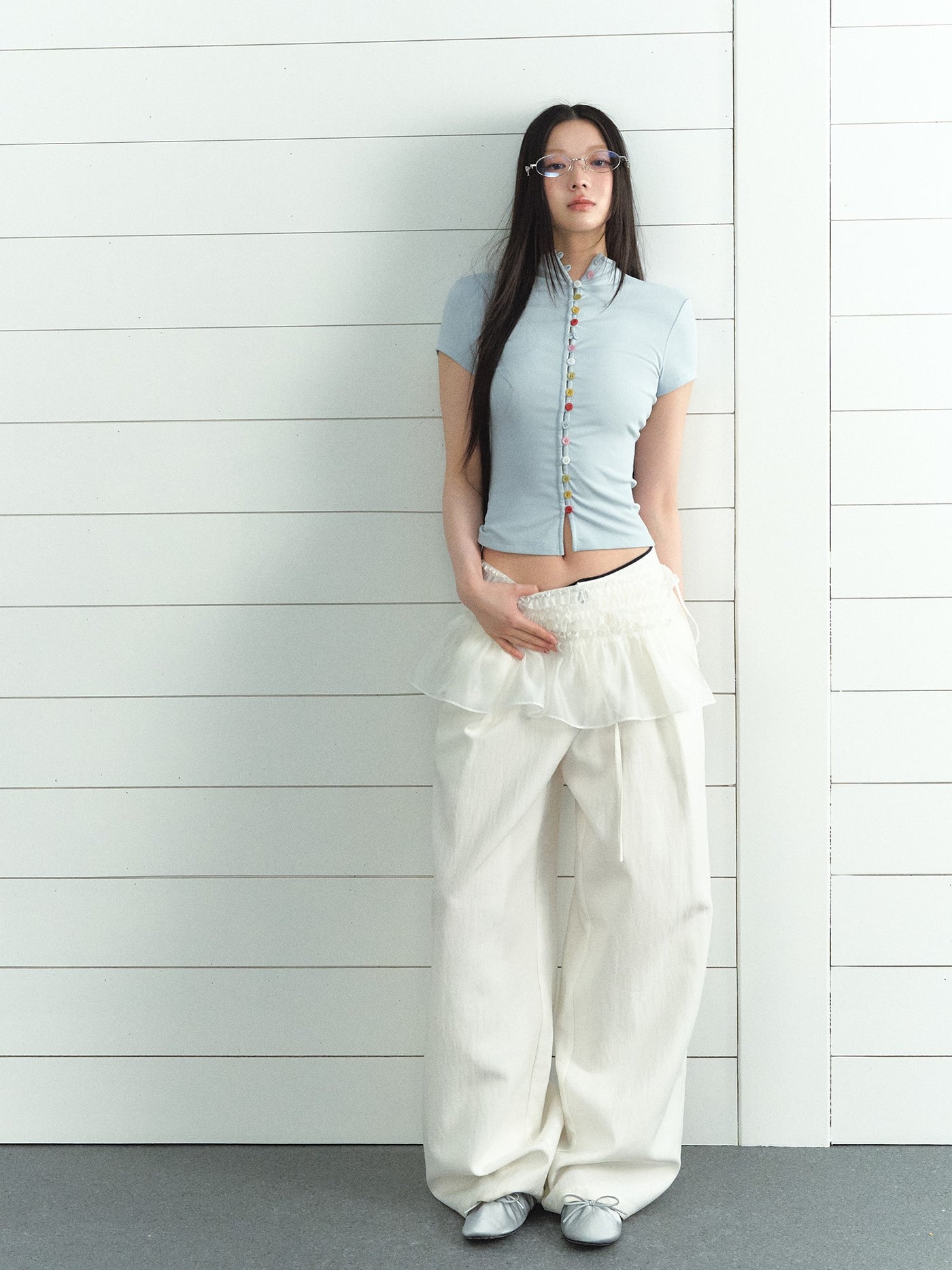High Collar Button T-shirt LAL0209