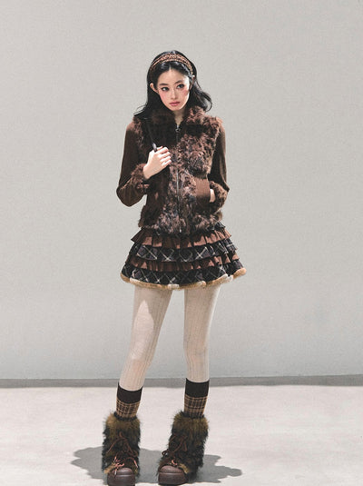 Leopard Print Plush Knitted Cardigan DIA0694