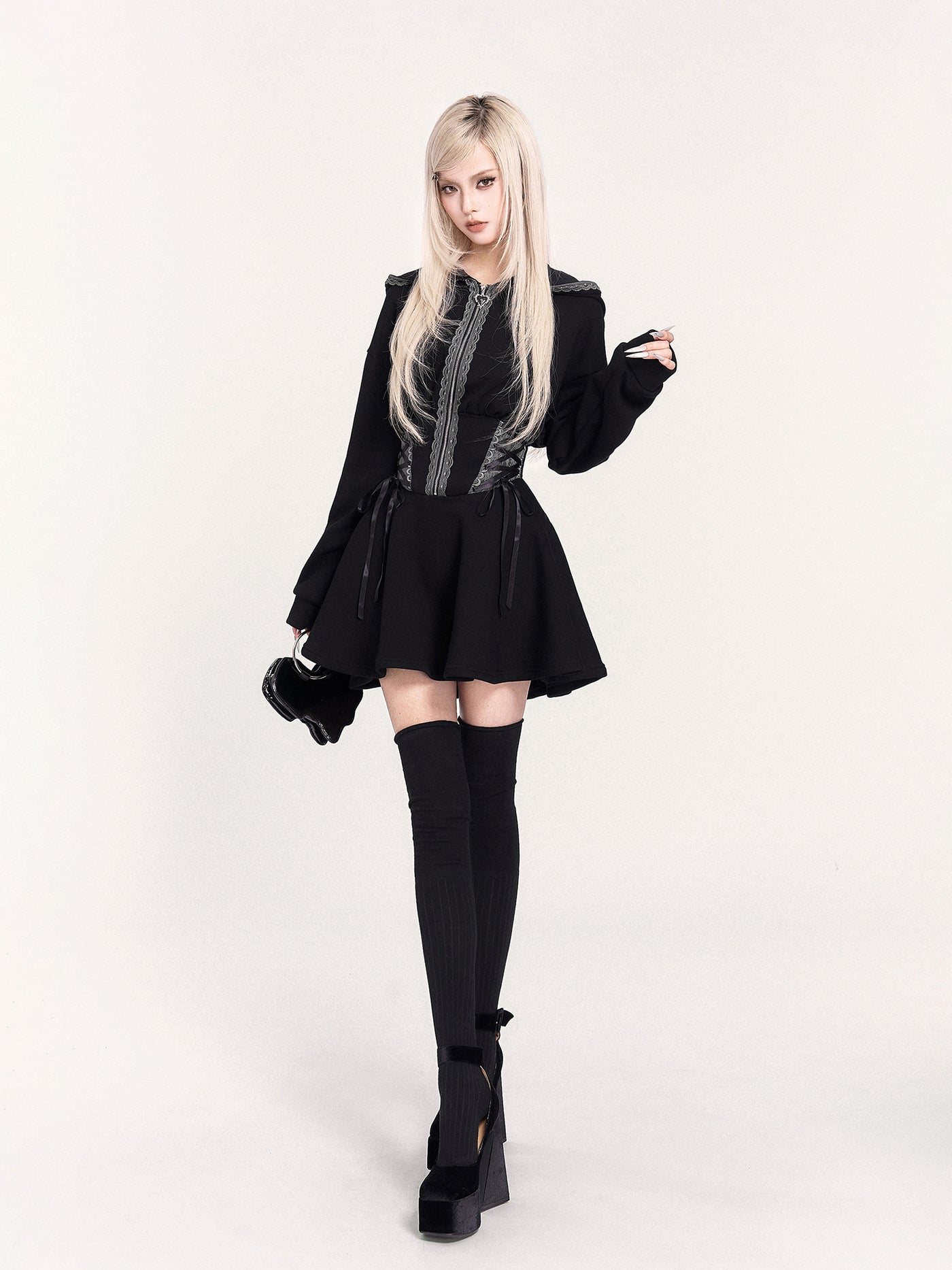 Lace-up Hooded Sweatshirt Dress VOC0469