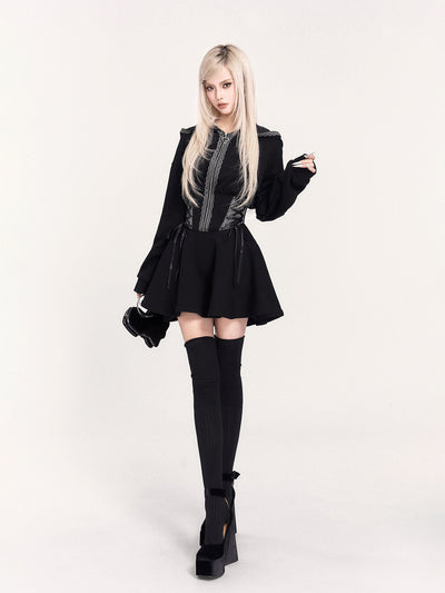 Lace-up Hooded Sweatshirt Dress VOC0469