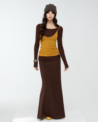 Brown Lazy Style Slimming Skirt 4MU0177