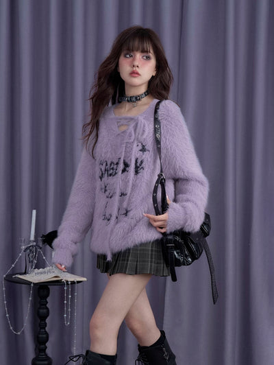 Fluffy Purple Rabbit V-neck Imitation Mink Loose Sweater SAG0198