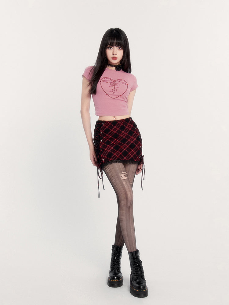 High Waist Plaid Lace Rock Punk Short Skirt VOC0227