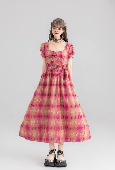 Flying Yarn-dyed Plaid Mid-length Dress KEI0066