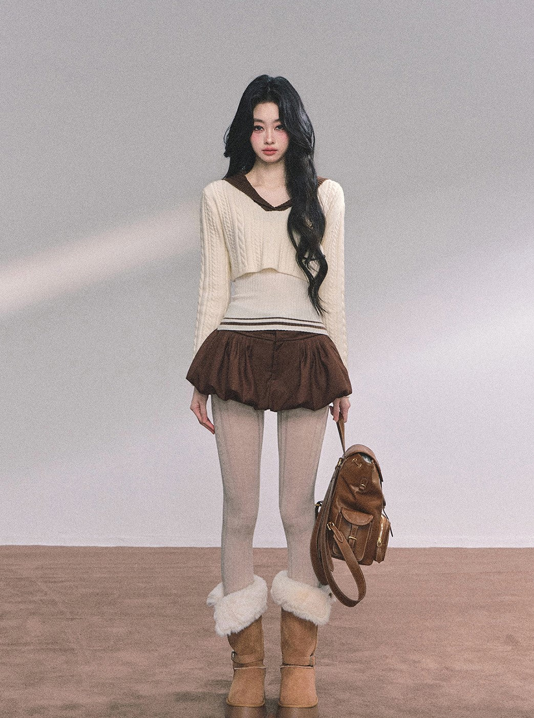 American Style Navy Collar Knitted Top+Vest DIA0616