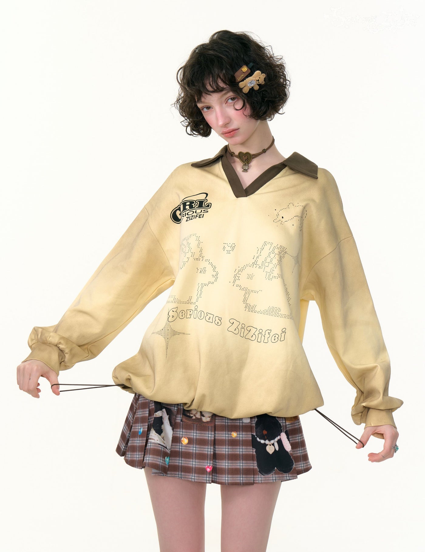 Gradient Rabbit Prints V-neck Sweatshirt ZIZ0305