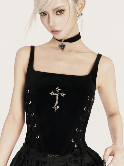 Cross Embroidery Lace-up Camisole VOC0421