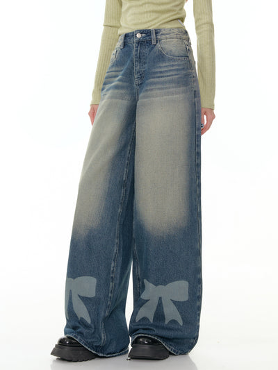 Bow High Waist Wide Leg Jeans ZIZ0304