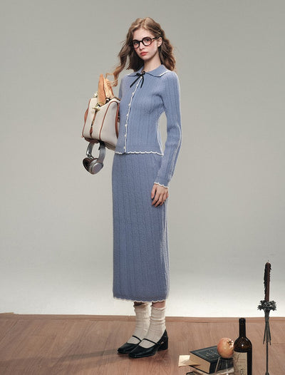 Unnamed Sea Blue Knitted Cardigan/Long Skirt GRO0081