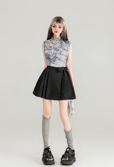 Dark Pattern Jacquard A-line Pleated Short Skirt KEI0081