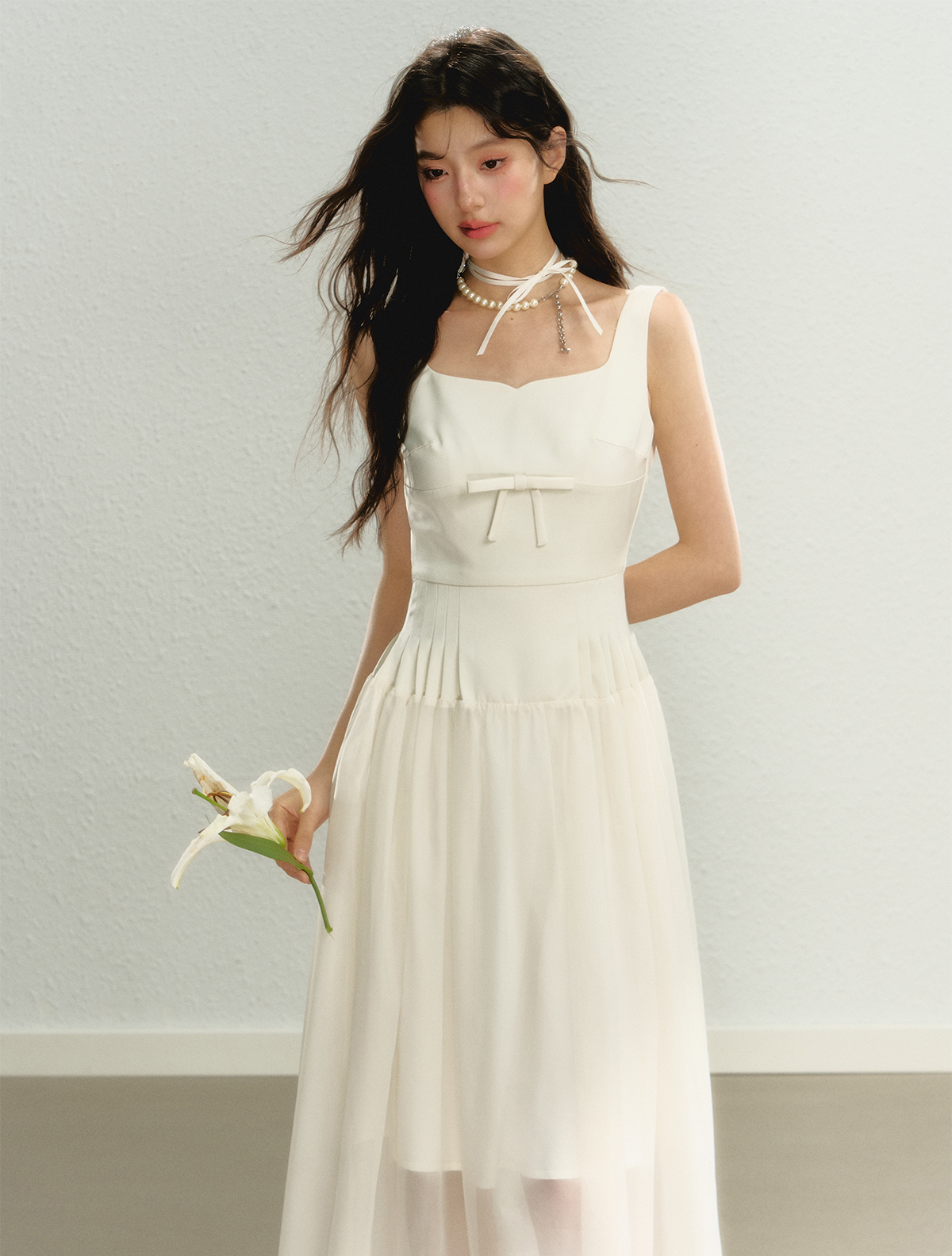 Pure White Jasmine Square Neck Suspender Dress SUN0059