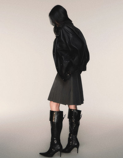 Black Lapel Leather Jacket LUL0212