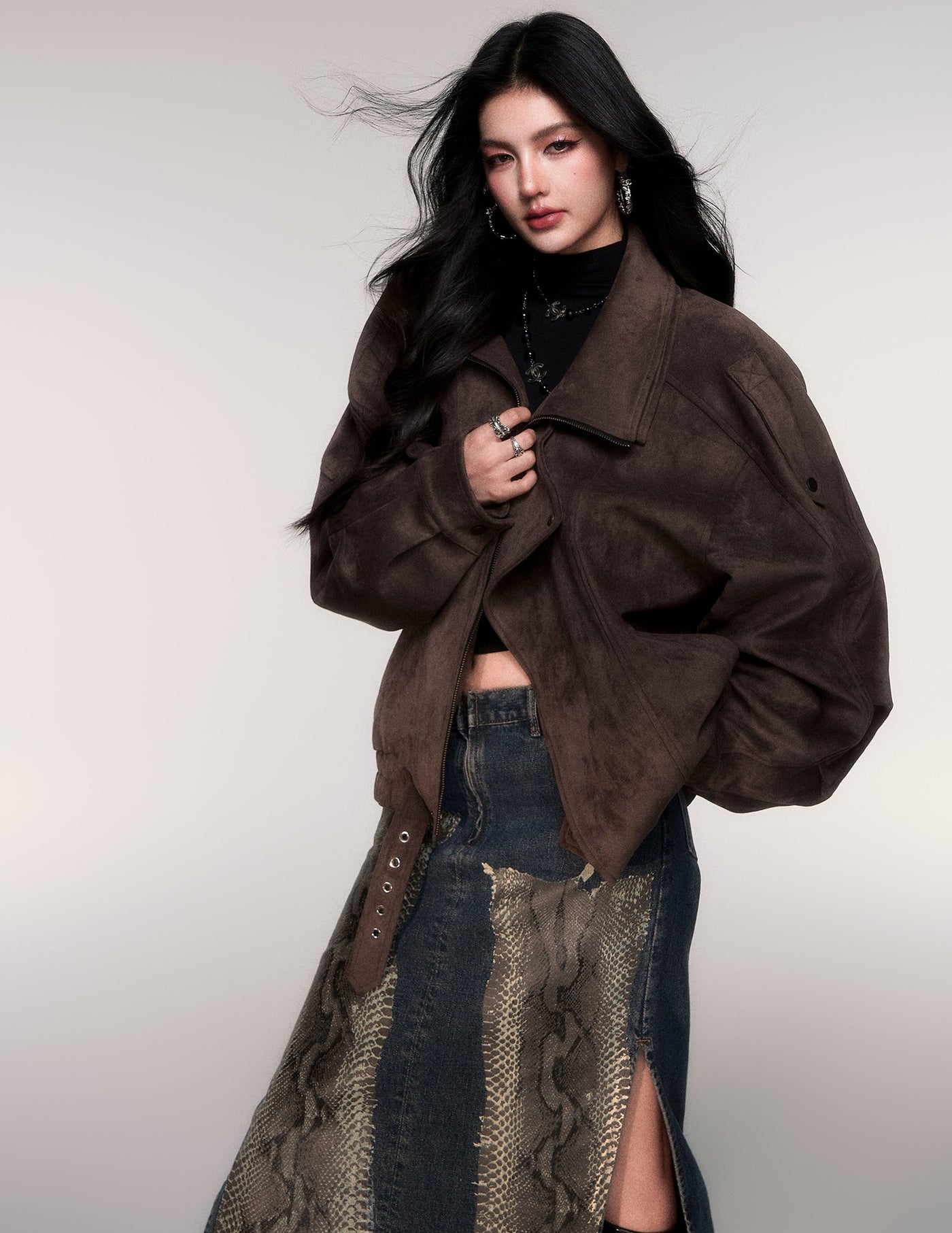 Oversized Camel Brown Suede Jacket LUL0201