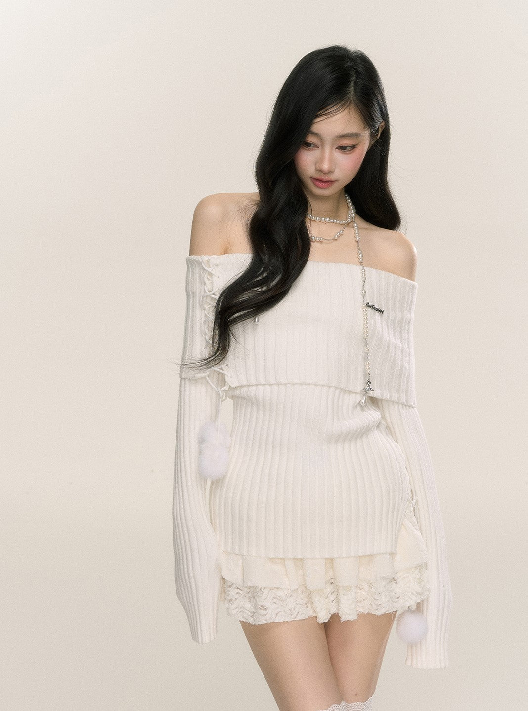 Moonlight Muse One Shoulder Long Sleeve Slim Knitted Sweater DIA0228