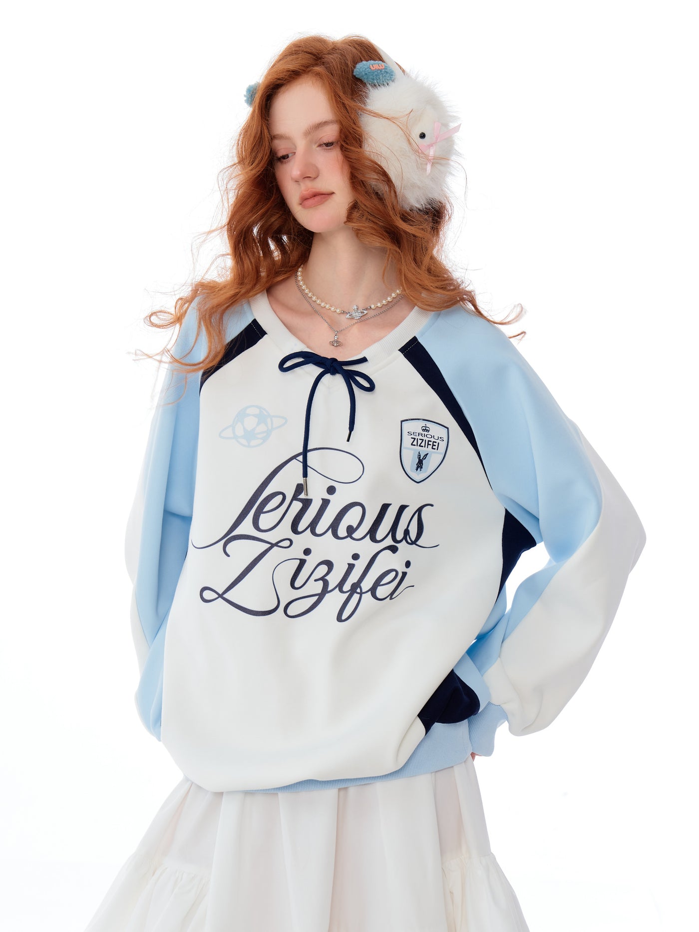 American Retro High-end Contrast Color Stitching Letters Loose Sweatshirt ZIZ0184