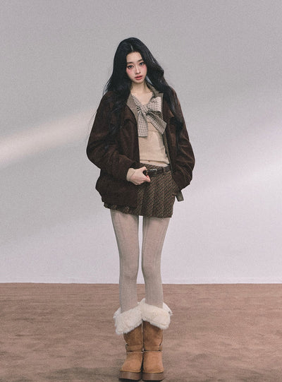 Fake Two-piece Bow Plaid Knit DIA0612