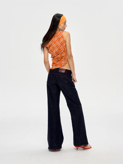 Retro Off-shoulder Plaid Top CUR0208