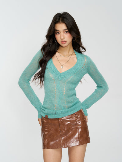 Crocodile Pattern Mini Leather Skirt 4MU0159