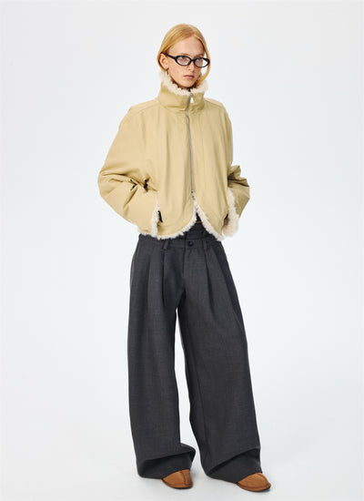 3D Pleated Design Wide Leg Casual Pants CUR0269