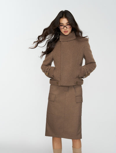 Brown High Neck Wool Jacket/Shorts 4MU0163