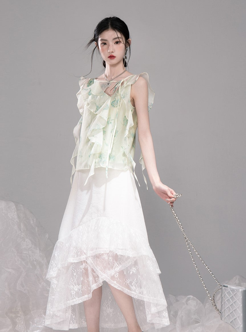 Irregular Lotus Leaf Collar Chiffon Shirt COT0330