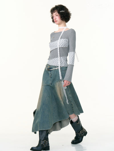 High Waist Irregular Denim Maxi Skirt ZIZ0306
