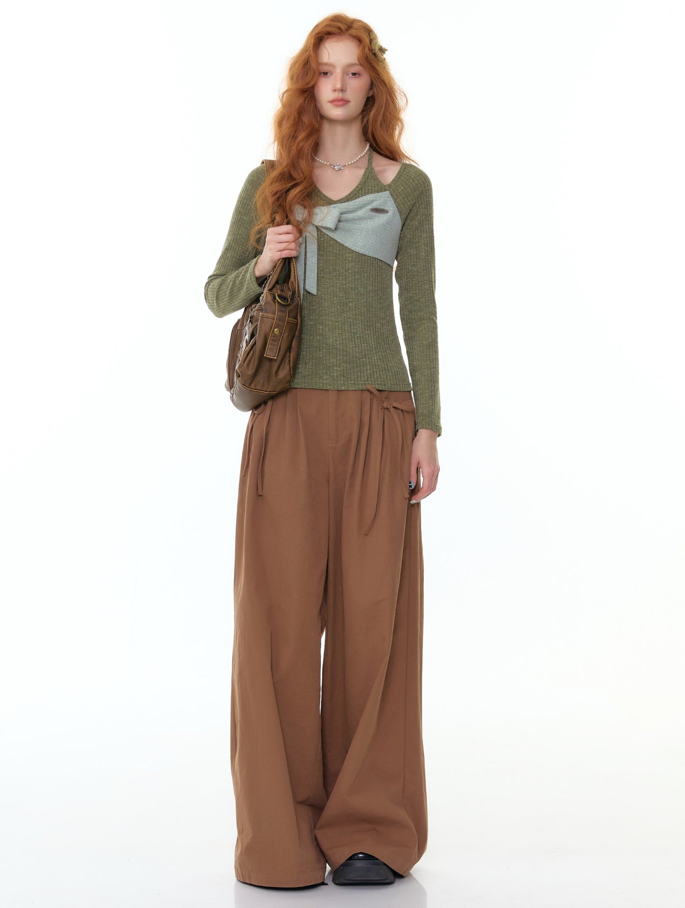 Contrast Color Stitching Bow Tie Sweater ZIZ0300
